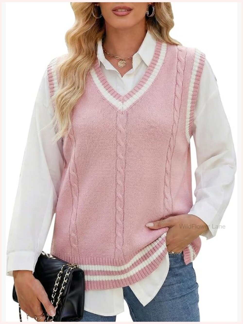 V Neck Sleeveless Knitted School Uniform Sweater Vest Pullover Classic Preppy